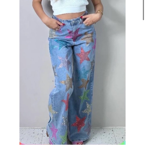 NWT Colorful star rhinestone high waist jeans size M ( 5-7 ) - Picture 9 of 15